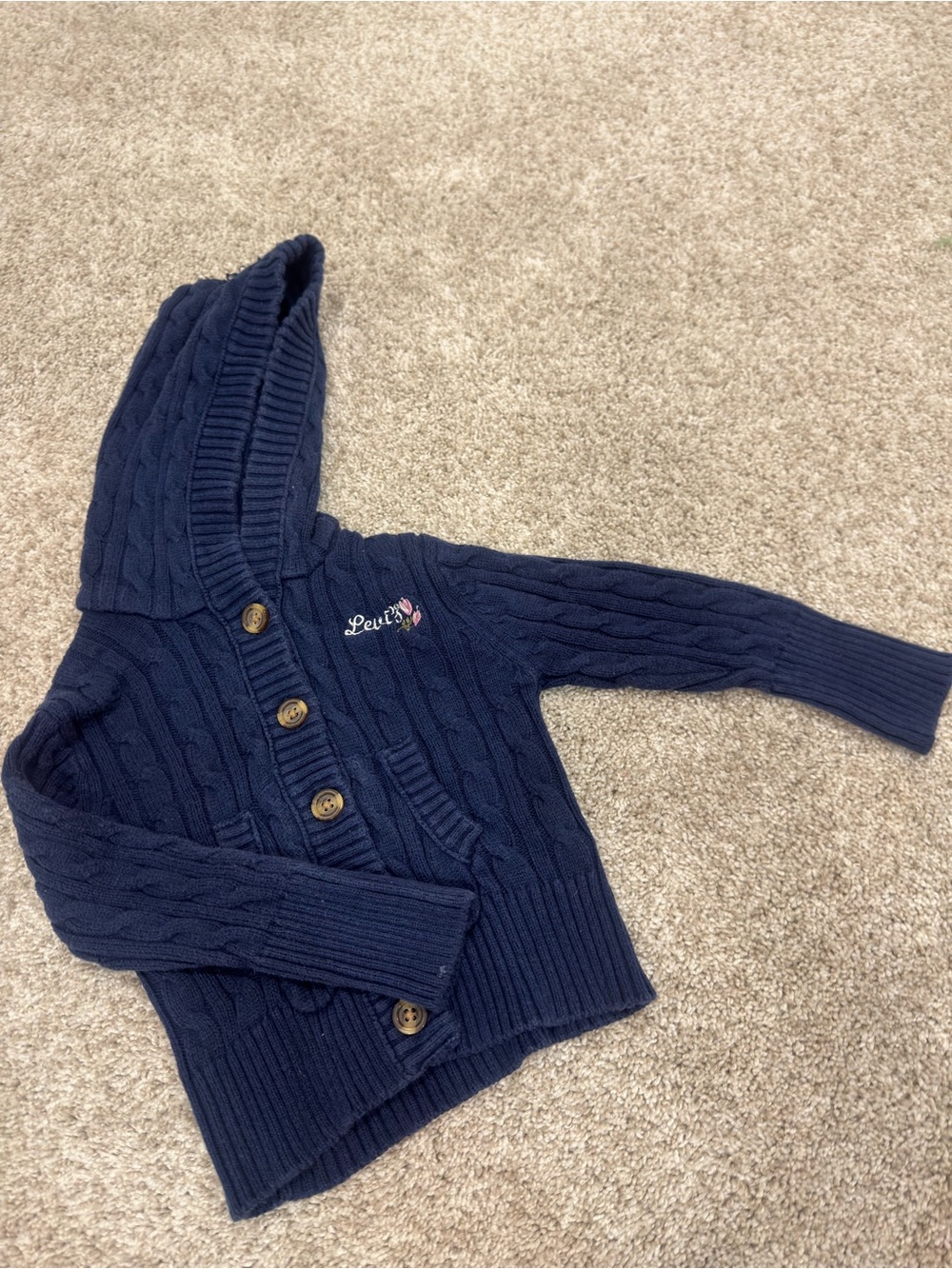 Mid 2000s Girls' Toddler Prep Levi's Navy Hooded Cable Knit Cardigan Sweater